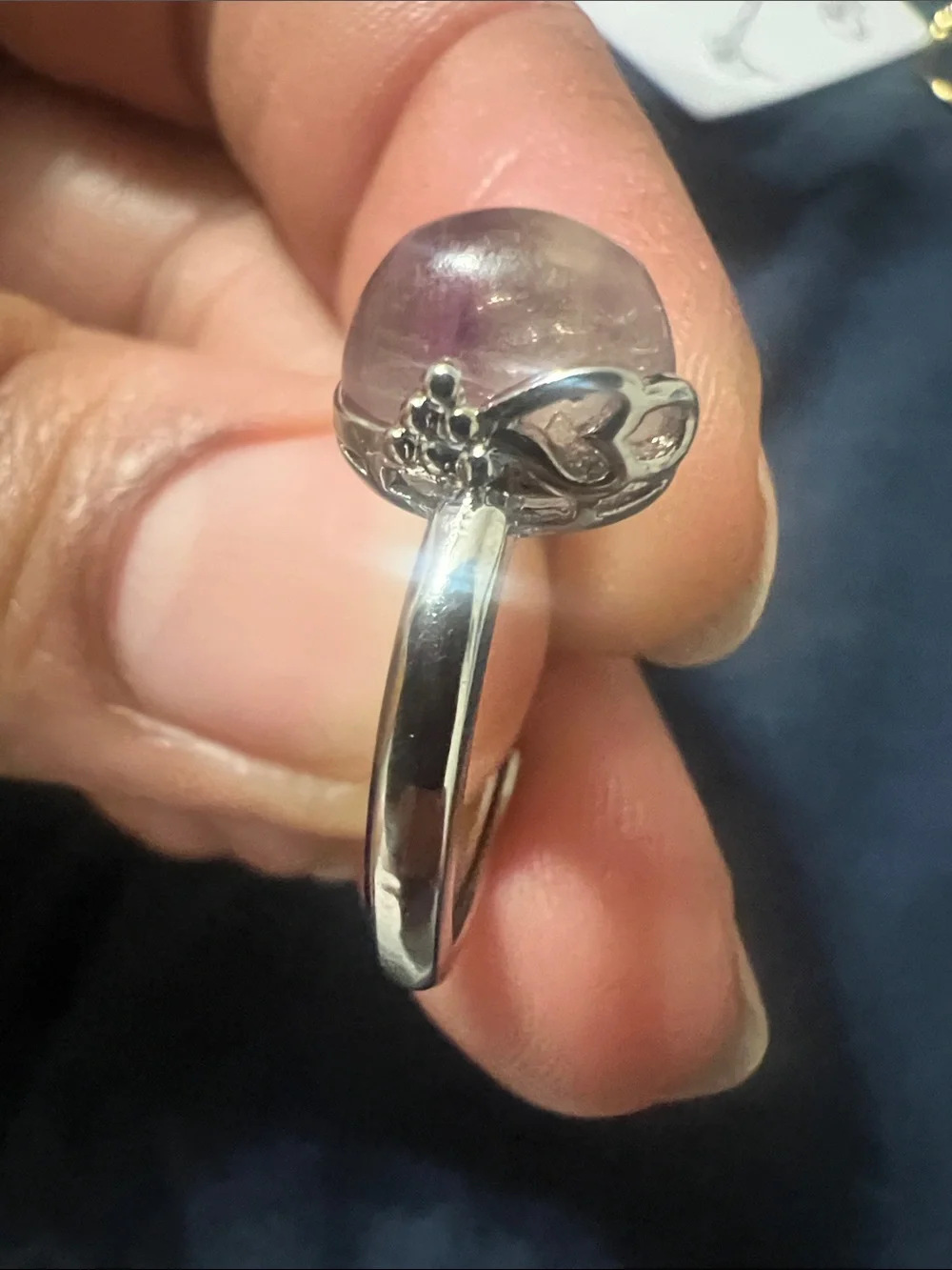 Sterling Silver Pink Fluorite Cabochon Ring